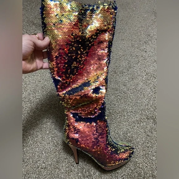 🦋B2G1🦋ELLIE SHOES 4' Rose Gold Mermaid Flip Sequins Knee High Boot | 421-GILLIAN - Picture 6 of 6